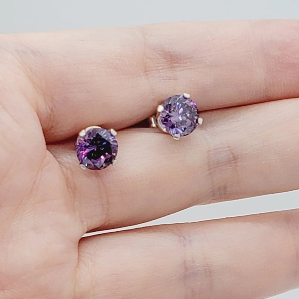 New Purple Round Cut CZ stud earrings